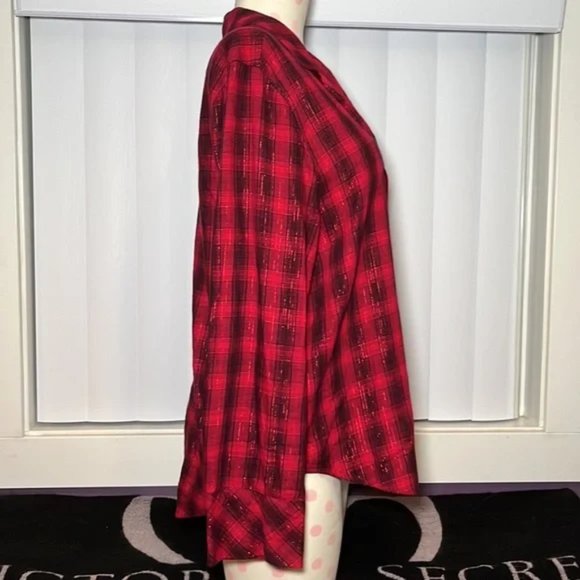 Victoria's Secret Button-Up Sparkle Shimmer Plaid Sleepshirt Red Size S - Picture 2 of 10